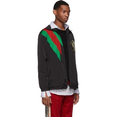 gucci embroidered contrast stripe logo track jacket|gucci jacquard track jacket.